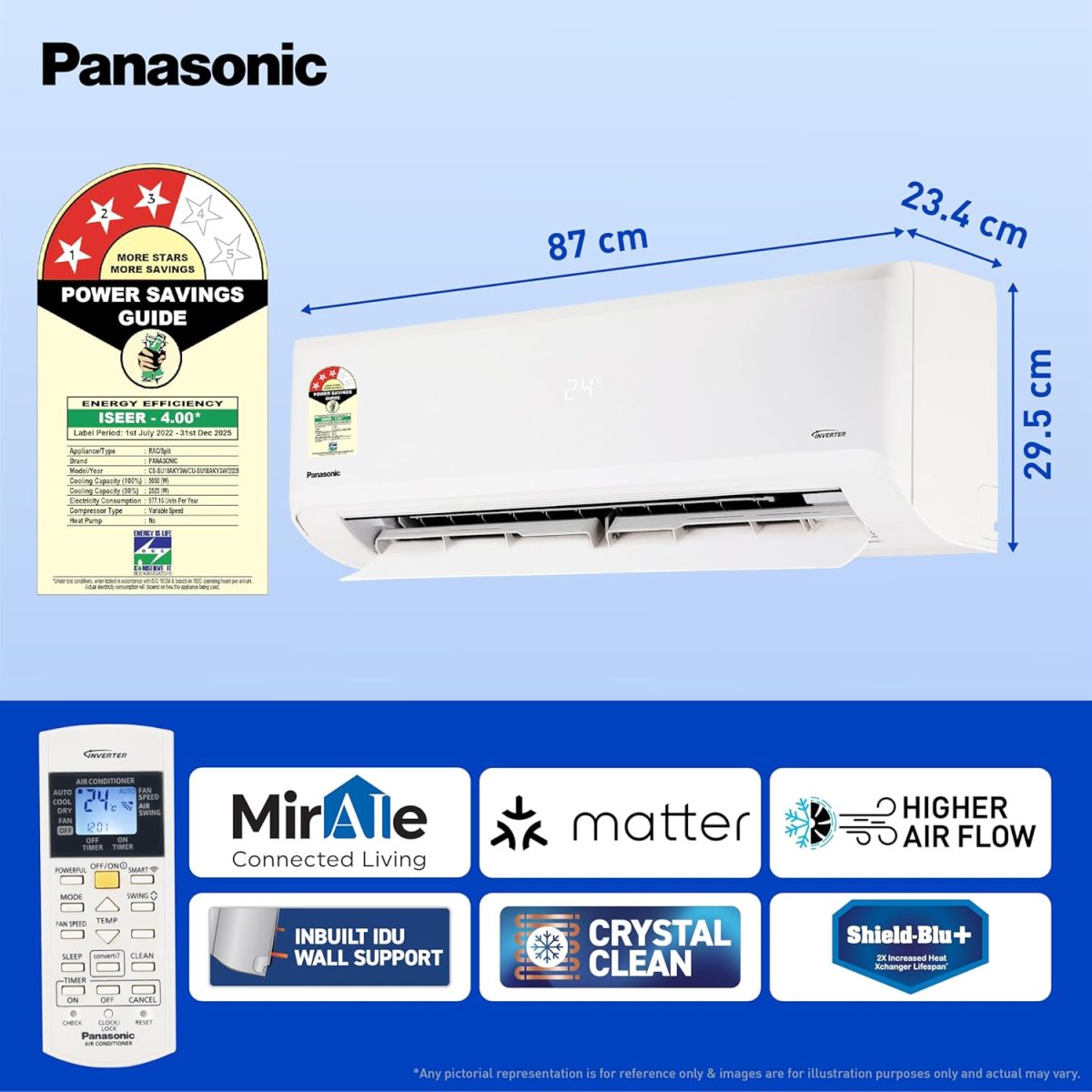 Panasonic 1.5 Ton 3 Star Premium Wi-Fi Inverter Smart Split AC (Matter Enabled, Higher Airflow, Copper Condenser, 7in1 Convertible, True AI, 2-Way, PM 0.1 Filter, CS/CU-SU18AKY3W, White) - Image 6