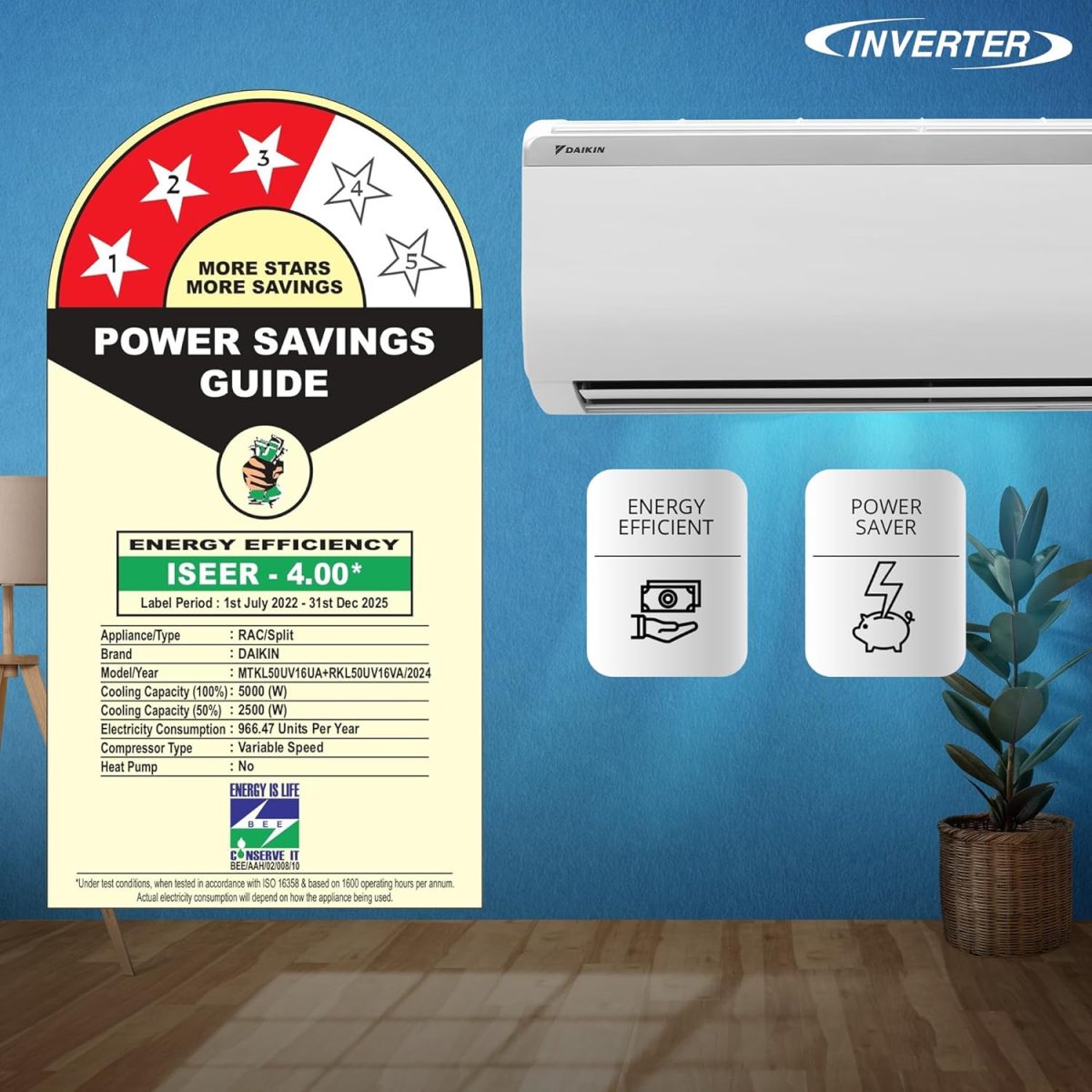 Daikin 1.5 Ton 3 Star Inverter Split AC (Copper, PM 2.5 Filter, Triple Display, Dew Clean Technology, Coanda Airflow, 2024 Model, MTKL50U, White) - Image 4