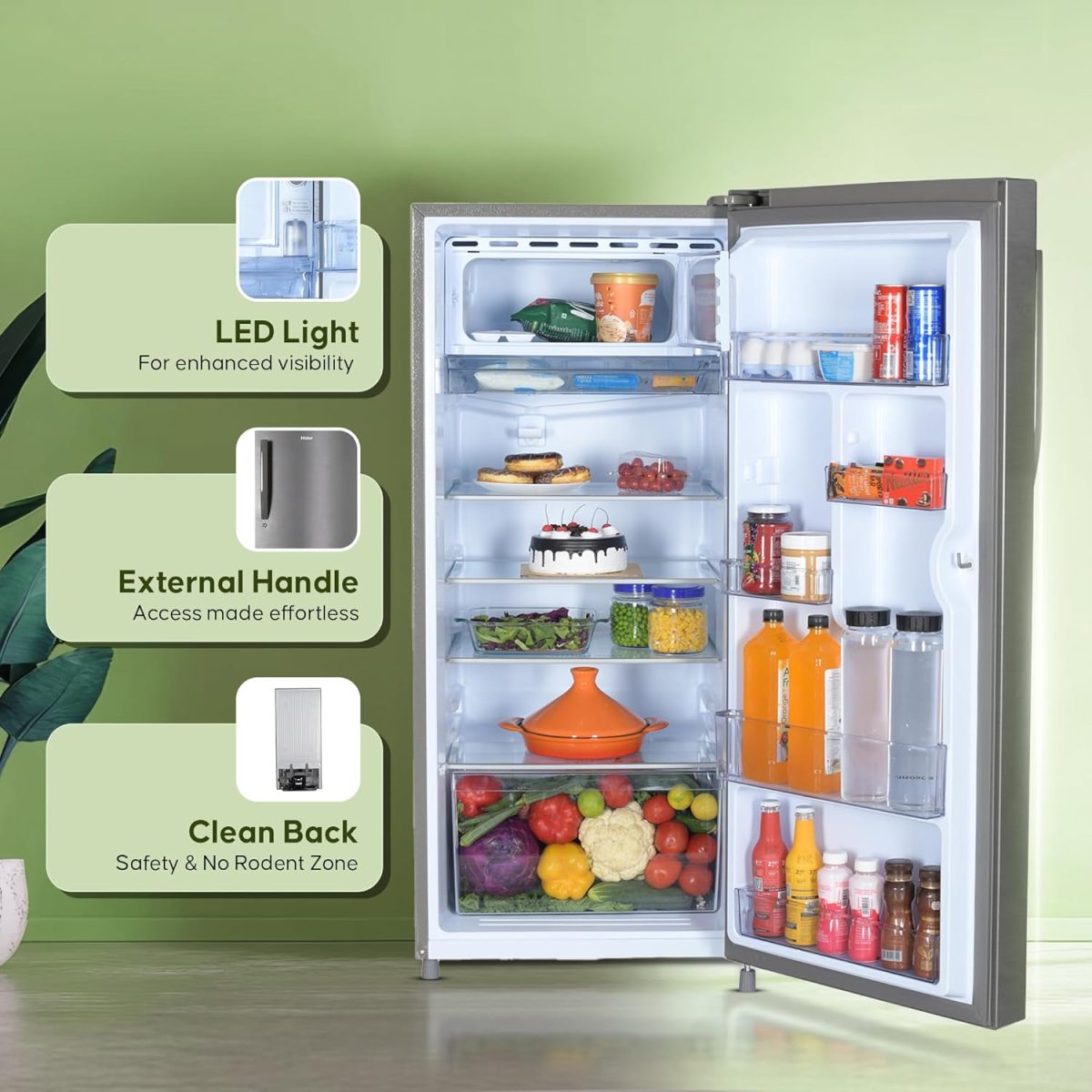 Haier 190 L, 4 Star, Direct Cool Single Door Refrigerator (HED-204DS-P, Dazzle Steel) - Image 4