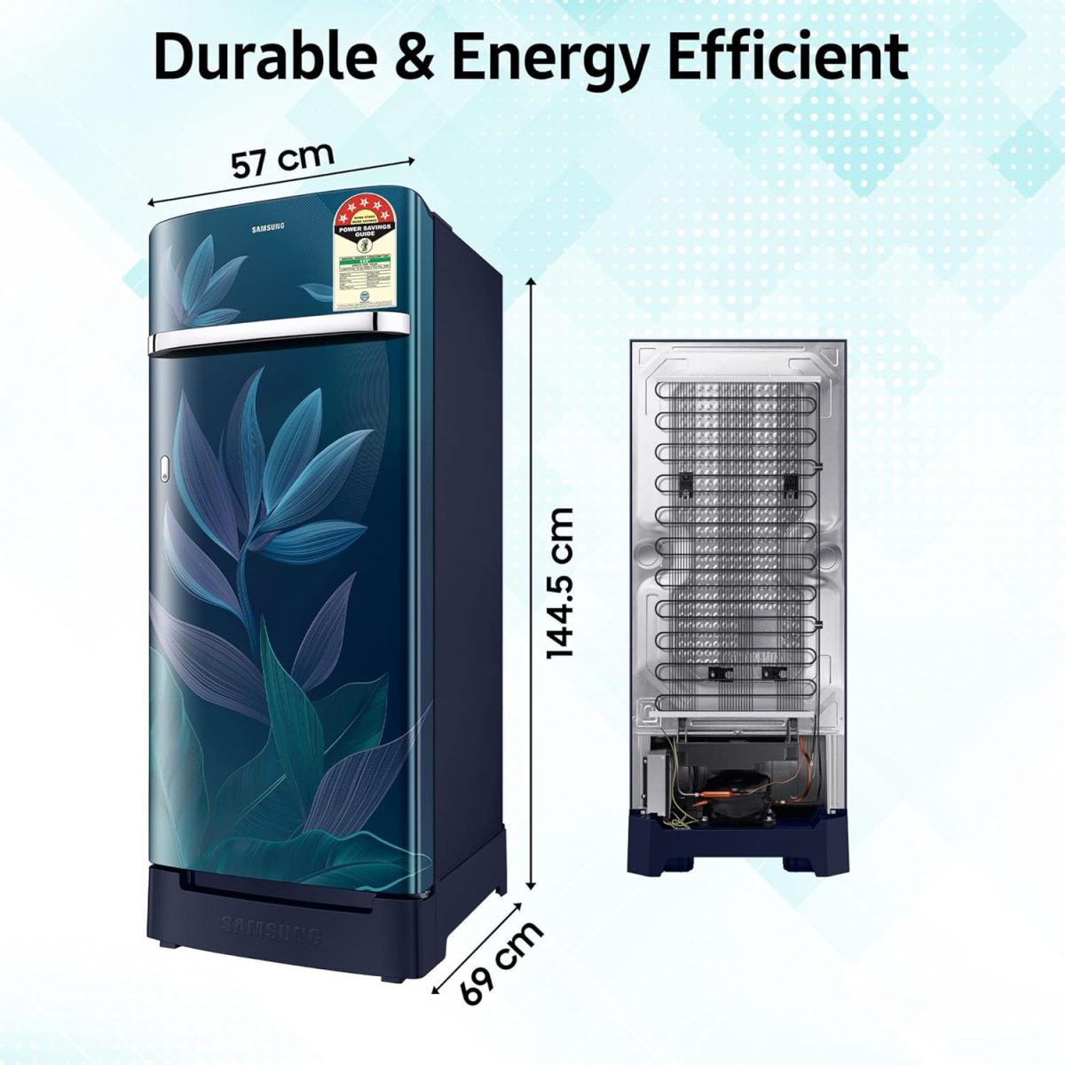 Samsung 215 L, 5 Star, Digital Inverter, Direct-Cool Single Door Refrigerator (RR23D2H359U/HL, Paradise Bloom Blue, Base Stand Drawer) - Image 5