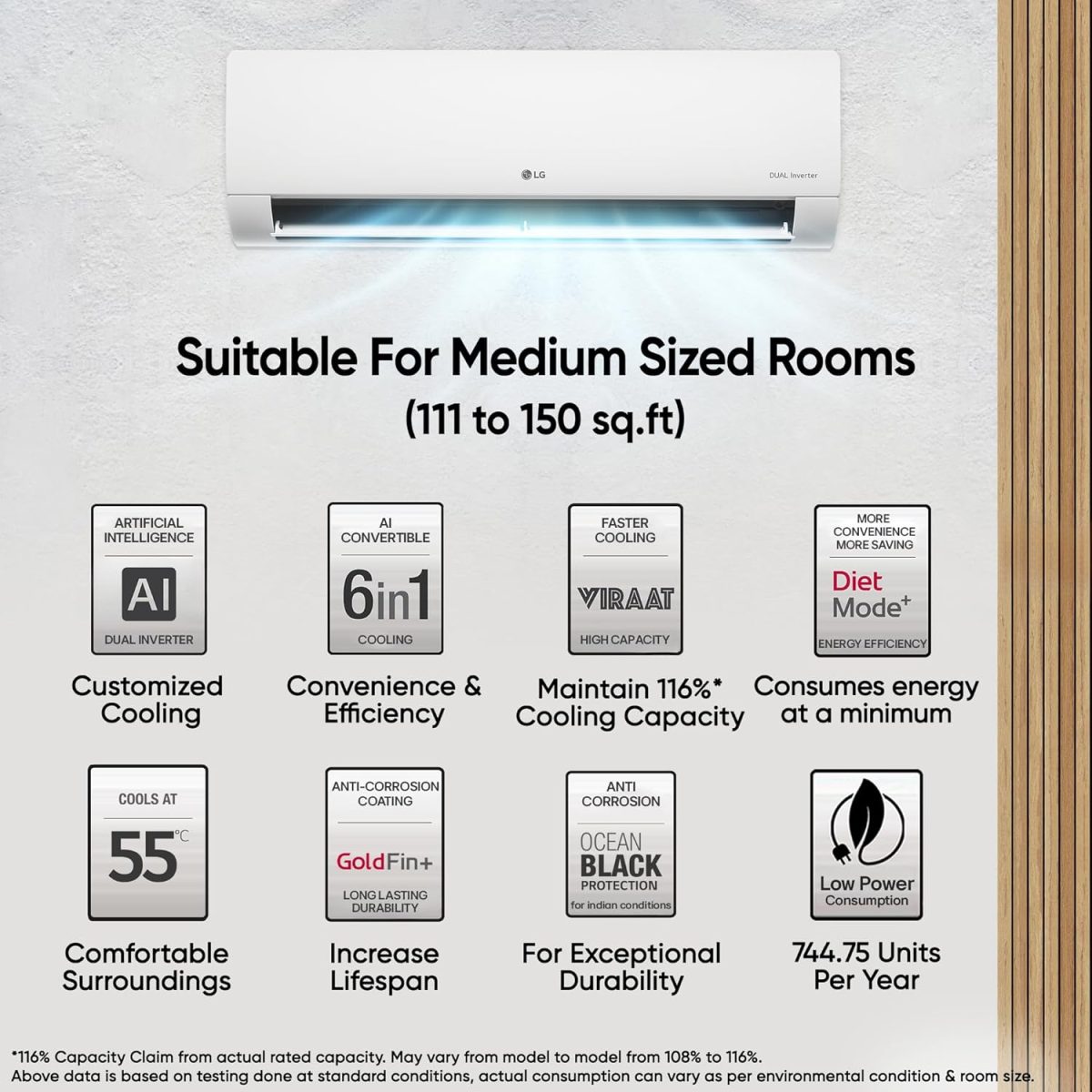 LG 1.5 Ton 5 Star DUAL Inverter Split AC (Copper, AI Convertible 6-in-1, VIRAAT Mode, Faster Cooling & Energy Saving, 4 Way Swing, HD Filter with Anti-Virus Protection, US-Q19YNZE, White) - Image 2