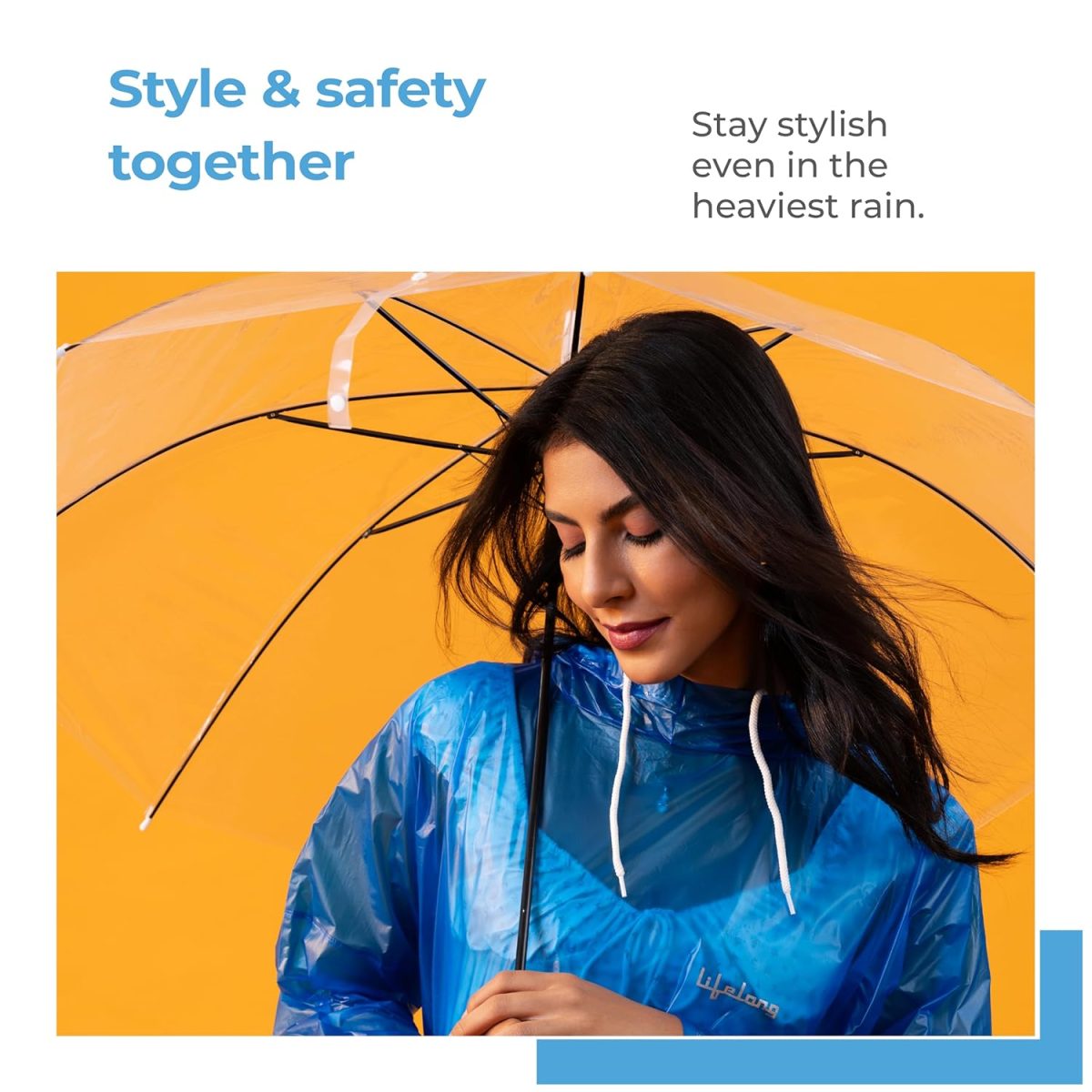 Lifelong Waterproof Unisex Raincoat | Hooded Full Sleeves Outdoor Poncho for Men, Women, Boys & Girls | Durable PVC Rainwear for Camping, Hiking, Travelling | Adjustable Drawstring | Sky Blue (1 Pc) - Image 7