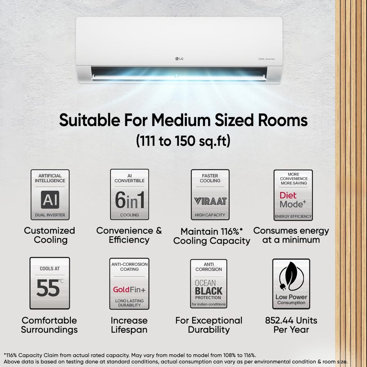 LG 1.5 Ton 3 Star DUAL Inverter Split AC (Copper, AI Convertible 6-in-1, VIRAAT Mode, Diet Mode+, Faster Cooling & Energy Saving, HD Filter with Anti-Virus Protection, US-Q18JNXE, White) - Image 2