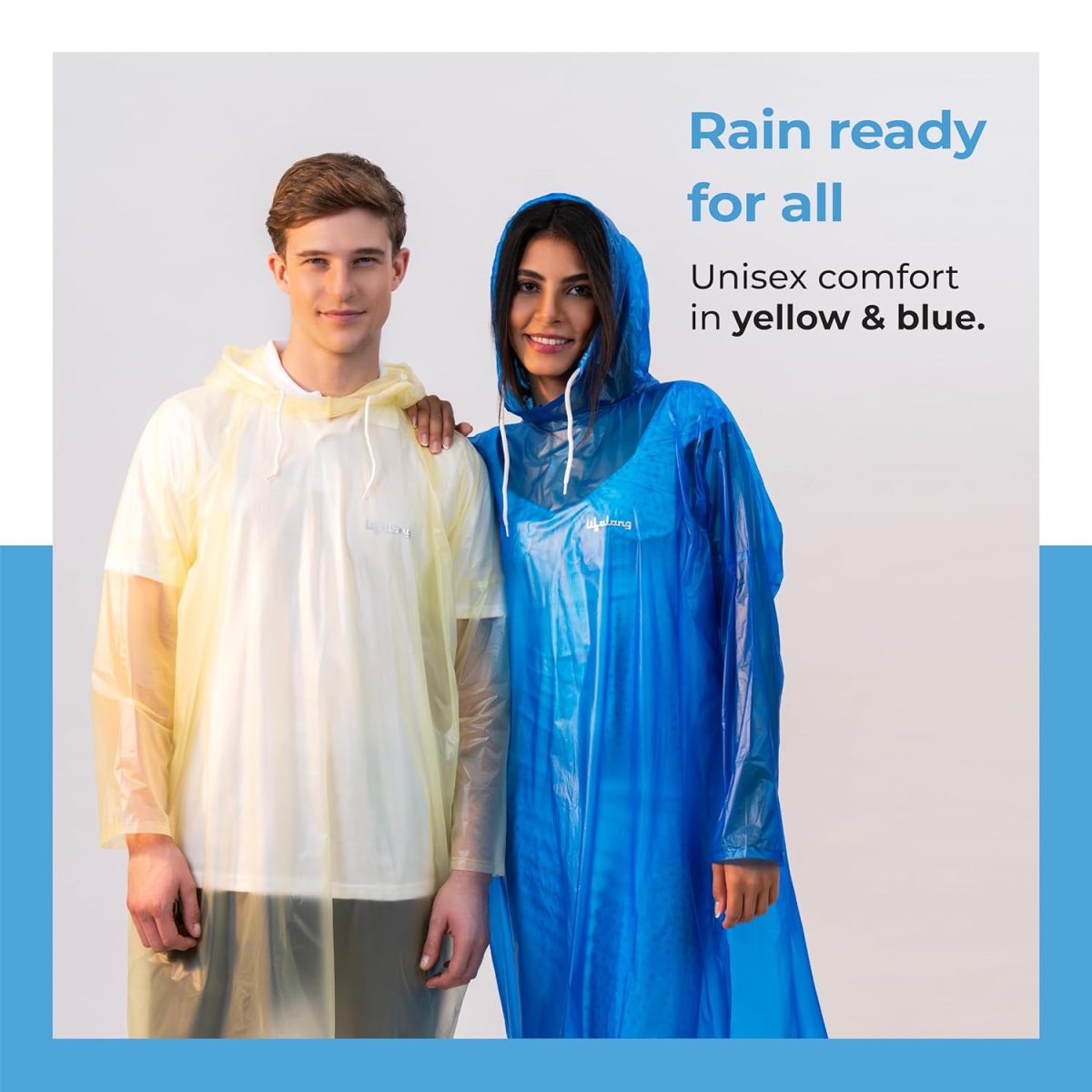 Lifelong Waterproof Unisex Raincoat | Hooded Full Sleeves Outdoor Poncho for Men, Women, Boys & Girls | Durable PVC Rainwear for Camping, Hiking, Travelling | Adjustable Drawstring | Sky Blue (1 Pc) - Image 6