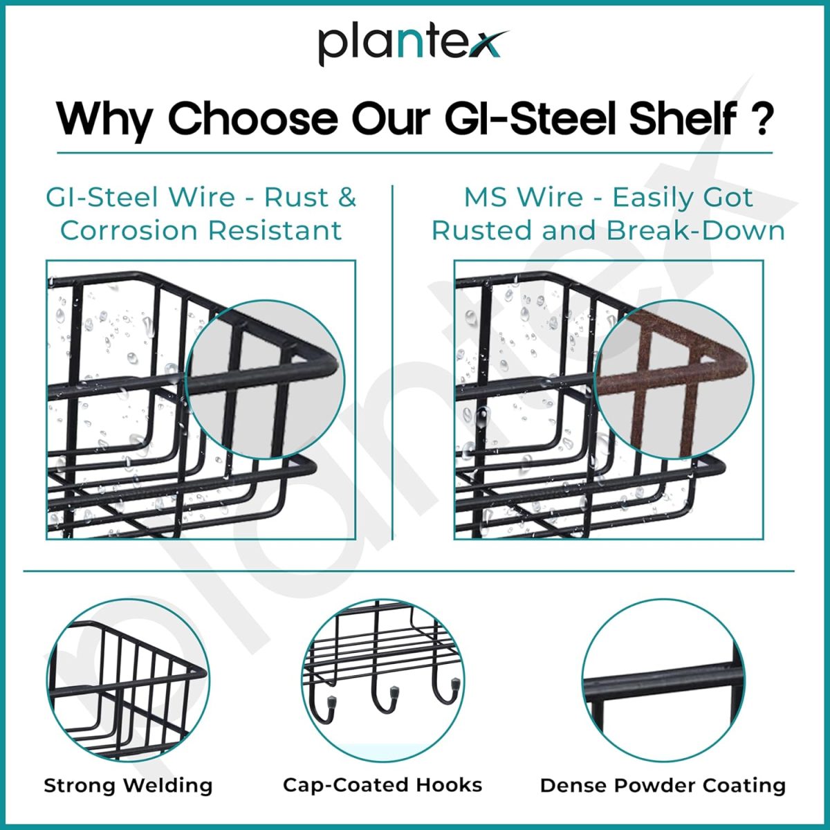 Plantex Bathroom Organizer Without Drill/GI Steel Self Adhesive Bathroom Shelf for Wall with Magic Stickers - Pack of 1 (Black, CED Powder Coated) - Image 6