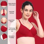 RACOS Women's Wire Free Seamless Full Coverage T-Shirt Bra | Push Up Lightly Padded Bra with Wide Straps in Black/Maroon/Skin Color for Everday Use - Image 2