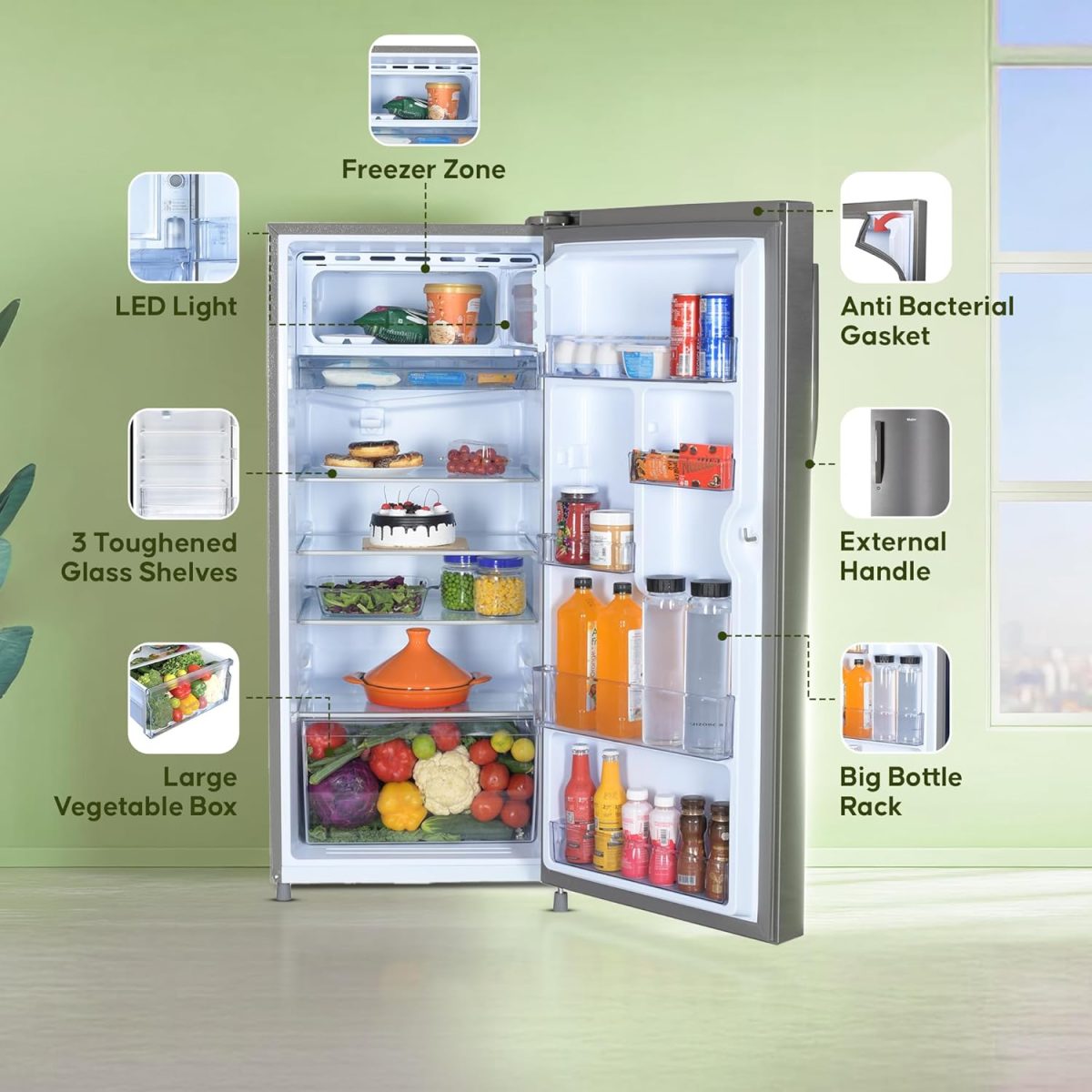 Haier 190 L, 4 Star, Direct Cool Single Door Refrigerator (HED-204DS-P, Dazzle Steel) - Image 5