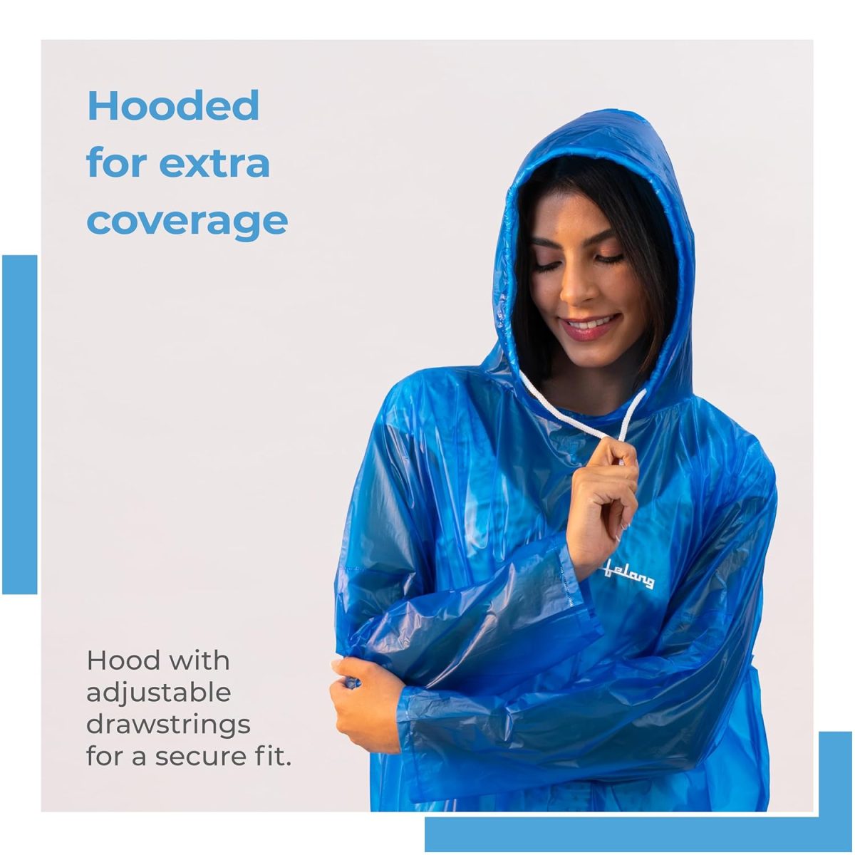 Lifelong Waterproof Unisex Raincoat | Hooded Full Sleeves Outdoor Poncho for Men, Women, Boys & Girls | Durable PVC Rainwear for Camping, Hiking, Travelling | Adjustable Drawstring | Sky Blue (1 Pc) - Image 4