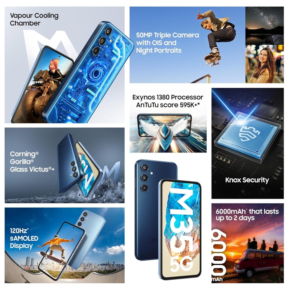 Samsung Galaxy M35 5G (Daybreak Blue,6GB RAM,128GB Storage)| Corning Gorilla Glass Victus+| AnTuTu Score 595K+ | Vapour Cooling Chamber | 6000mAh Battery | 120Hz Super AMOLED Display| Without Charger - Image 2