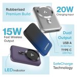 Ambrane MagSafe Wireless 10000mAh Fast Charging Power Bank, Strong Magnet, 22.5W Output for iPhone 12 & Above, Android & Other Qi Enabled Devices + Magnetic Ring (Aerosync Snap, Purple) - Image 2