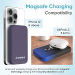 Ambrane MagSafe Wireless 10000mAh Fast Charging Power Bank, Strong Magnet, 22.5W Output for iPhone 12 & Above, Android & Other Qi Enabled Devices + Magnetic Ring (Aerosync Snap, Purple) - Image 4