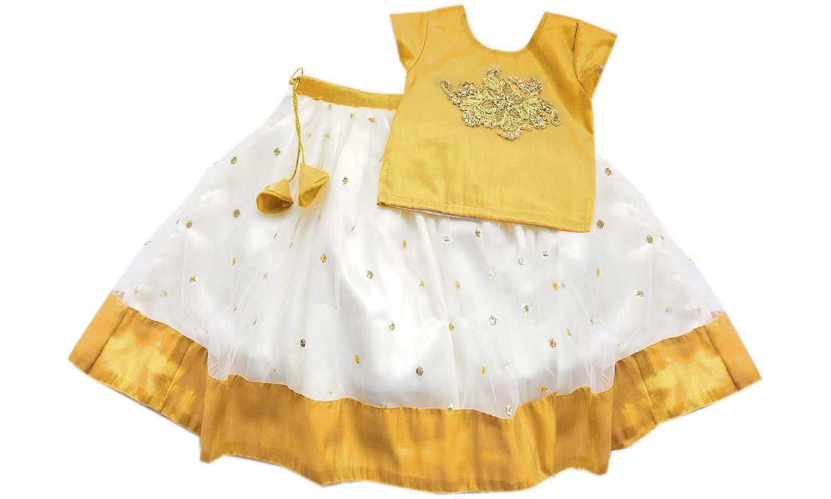 Stanwells Kids Girls Lehnga Choli Ruffle Pattern Dress Half Sleeves Readymade Hand Sequins Embroidery Ethnic Traditional Full Length South Indian Girl Lehnga Choli - Image 2