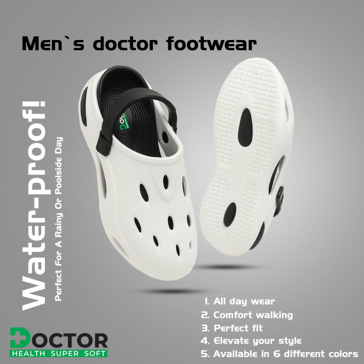 DOCTOR HEALTH SUPER SOFT Stylish and Comfortable Anti Skid Men Clogs with Lightweight Cushioned Footwear | Adjustable Strap Clogs for Men | Everyday Use Mules for Men Clogs - Image 9