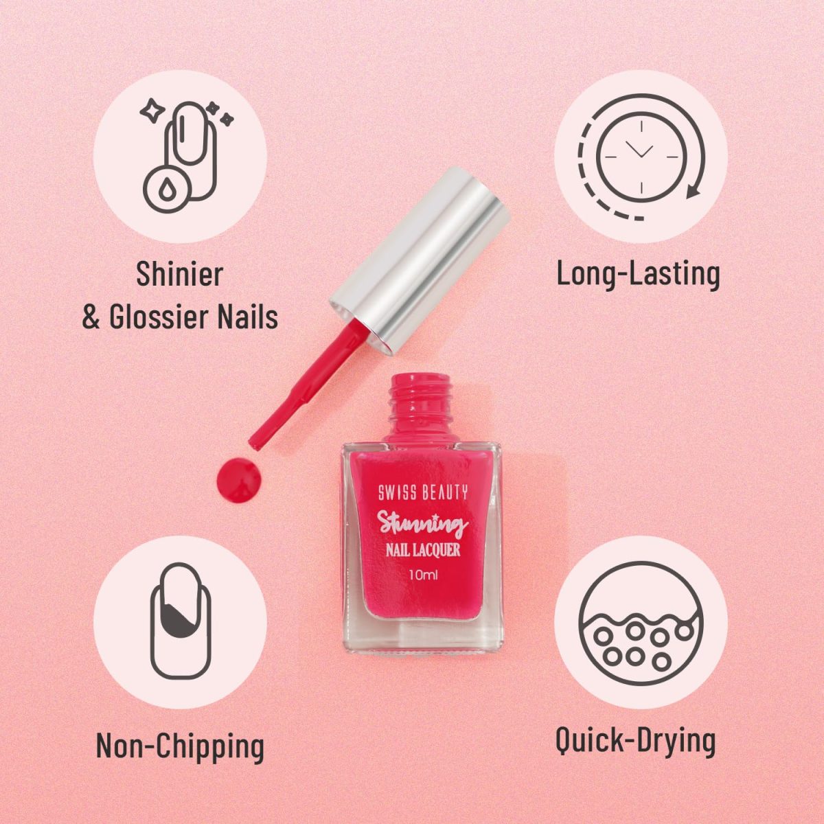 Swiss Beauty Glossy Finish Stunning Nail Lacquer | Chip Resistant, Quick drying nail paint | Highly Pigmented with high shine Nail polish | Shade - Grapa Fit, 10 Ml - Image 4