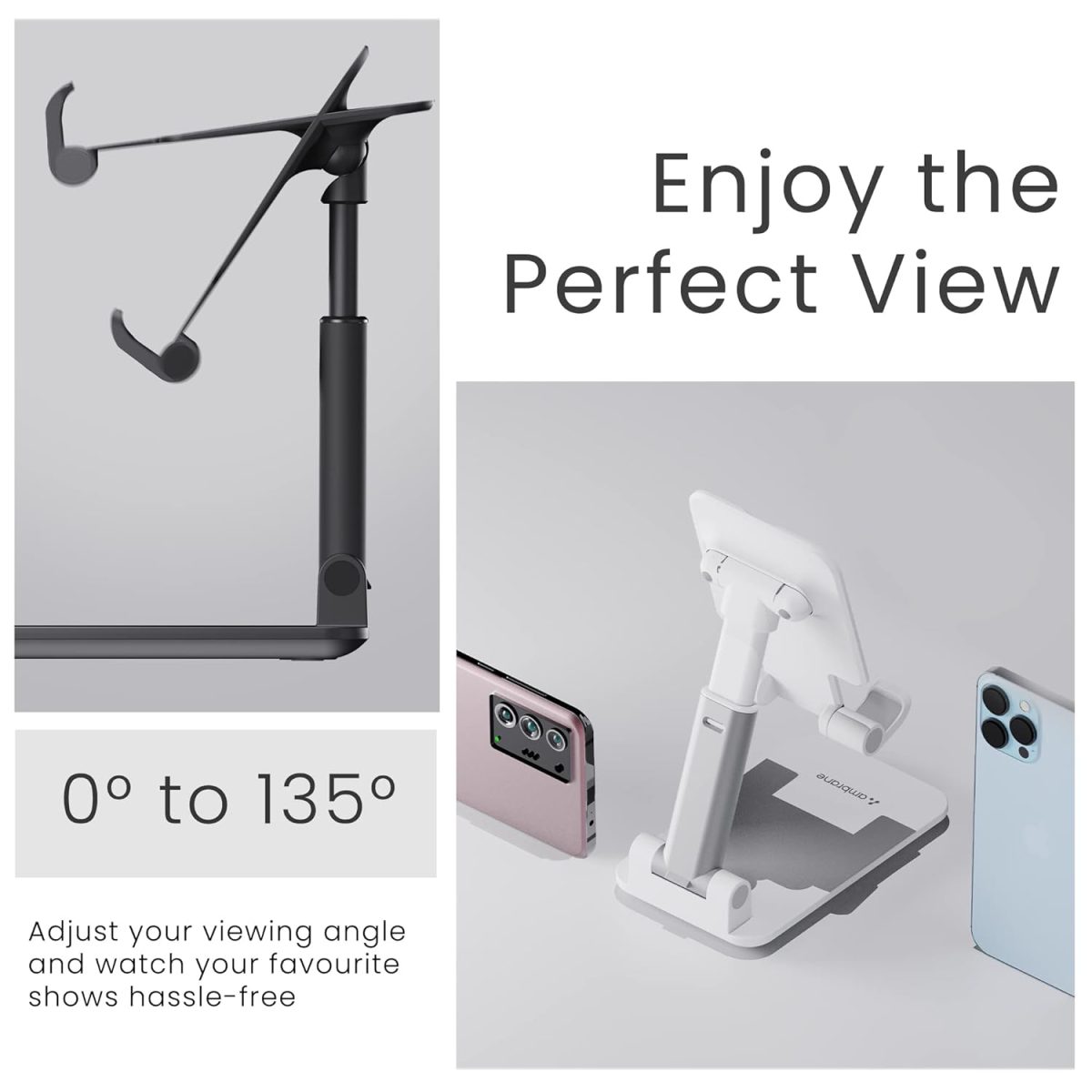 Ambrane Mobile Holding Tabletop Stand, 0-135 Perfect View, Height Adjustment, Wide Compatibility, Multipurpose, Anti-Skid Design (Twistand, White) - Image 5