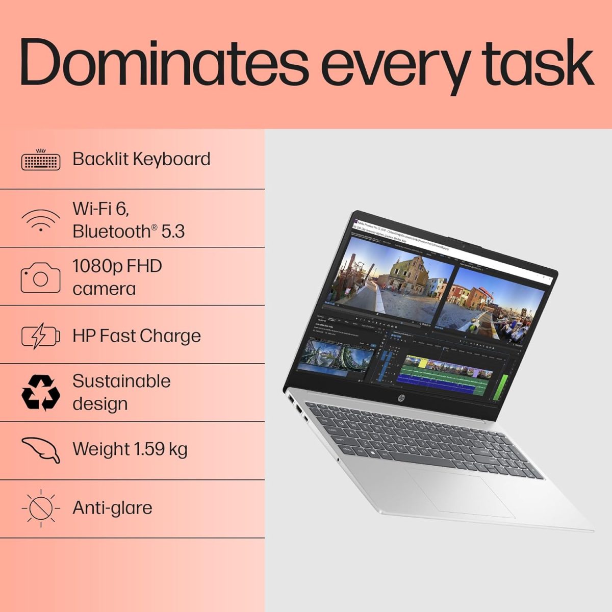 HP 15, 13th Gen Intel Core i5-1334U Laptop (16GB DDR4,1TB SSD) Anti-Glare, Micro-Edge,15.6''/39.6cm, FHD, Win11, M365 Basic(1yr),Office Home24, Silver,1.59kg, Iris Xe, FHD Camera w/Shutter, FD0552TU - Image 4