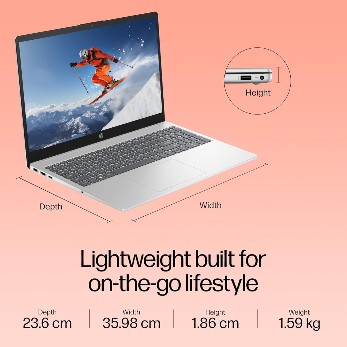 HP 15, 13th Gen Intel Core i5-1334U Laptop (16GB DDR4,1TB SSD) Anti-Glare, Micro-Edge,15.6''/39.6cm, FHD, Win11, M365 Basic(1yr),Office Home24, Silver,1.59kg, Iris Xe, FHD Camera w/Shutter, FD0552TU - Image 8