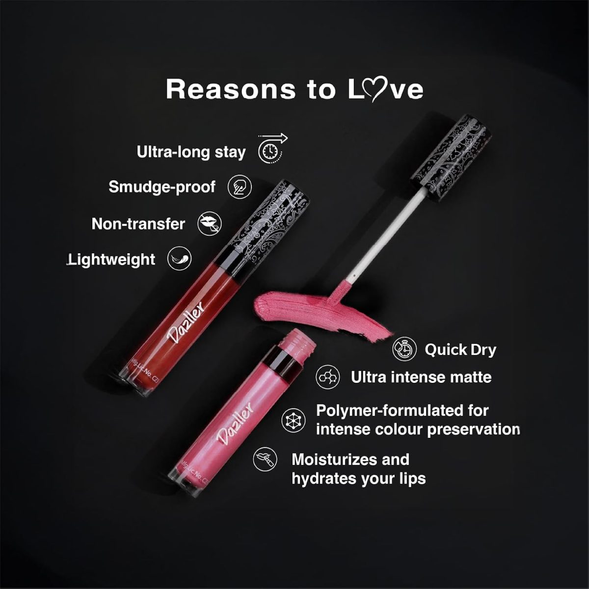 Dazller All Day Lip Colour Quick Dry | Long-Stay | Lightweight | Matte Lipstick for Women | Enriched with Kokum Butter 6g (QDLC025 - Hazelnut Cup, Quick Dry) - Image 2