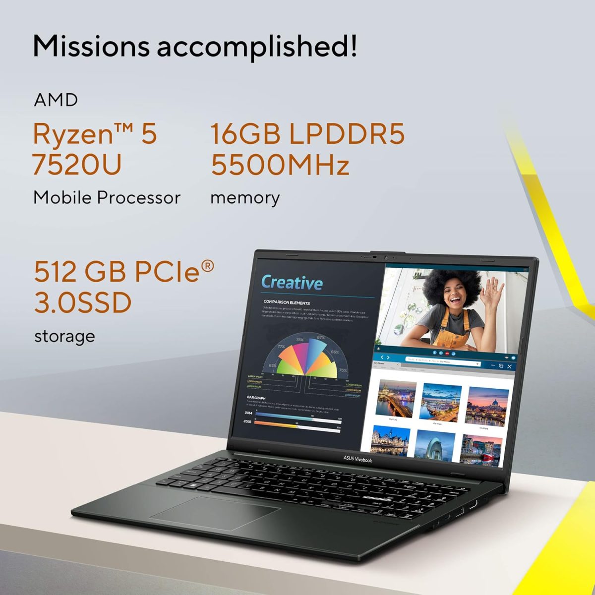 ASUS Vivobook Go 15 (2023), AMD Ryzen 5 7520U, 15.6" (39.62 cm) FHD, Thin and Light Laptop (16GB/512GB SSD/Integrated Graphics/Windows 11/Office 2021/Black/1.8 Kg), E1504FA-NJ549WS - Image 2
