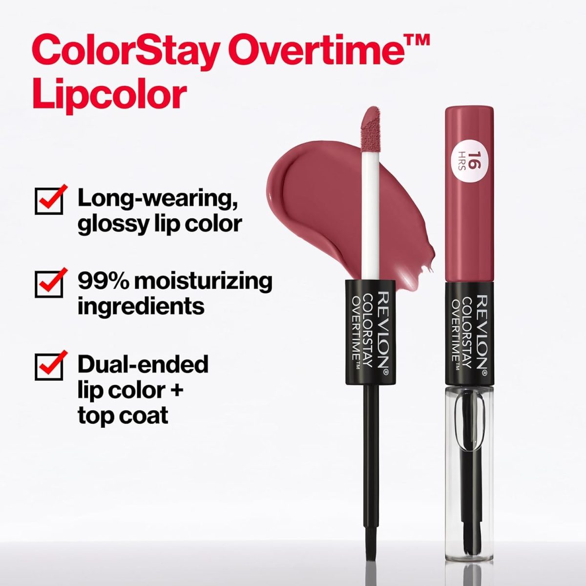 REVLON Colorstay Overtime Lipcolor, Long-wearing, Shiny Lip color, Kiss proof & Smudge Proof. 99% Moisturizing ingredients, Relentless Raisin - (270) - Image 2