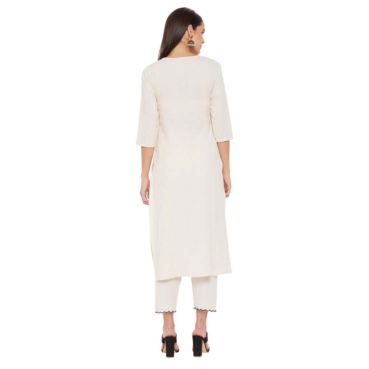 WineRed Women Off White cotton Embroidered Kurta and Pant Set - Image 6