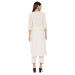 WineRed Women Off White cotton Embroidered Kurta and Pant Set - Image 6