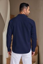 CB-COLEBROOK Men's Casual Button Down Shirts Long Sleeve Linen Shirt Fashion Textured Beach Summer Shirts - Image 5