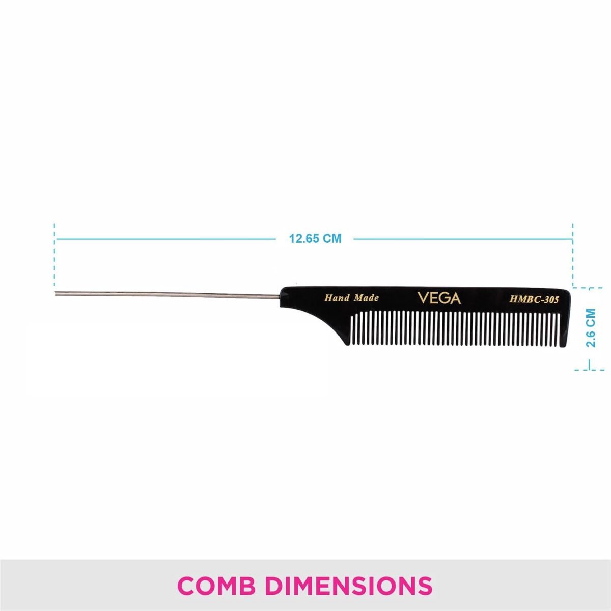 Vega Tail Hair Comb(India's No.1* Hair Comb Brand) with Steel Pin For Women, (HMBC-305) - Image 3