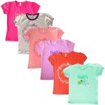 Motus Girl's Cotton Printed Casual Puf-Half Sleeve Tshirt-Tops Combo (Pack of 6)
