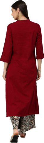 Yash Gallery Women'S Cotton Slub & Cambric Cotton Solid & Kalamkari Printed Straight Kurta Palazzo Set For Women - Image 2