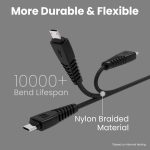 Portronics Konnect B Micro USB Cables For Fast Charging & Data Sync 3.0 Amp with PVC Heads I Nylon Braided I 1 mtr(Black) - Image 3