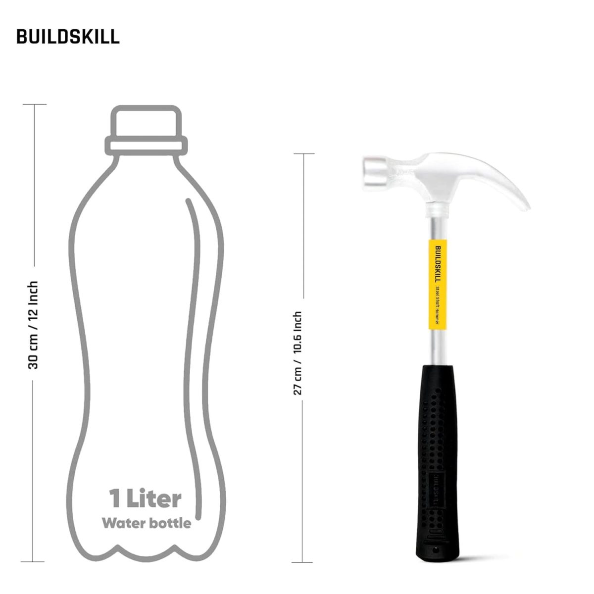 Buildskill Steel Shaft Hammer 8 Oz - Forged Steel Head for Superior Strength & Durability - Carpenter Tools for Wood Work, Home and Professional, 2 in 1 Combination Claw & Flat Head, 400gm (Pack of 1) - Image 2