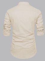 DEELMO Men's Cotton Blend Mandarin Collar Self One Design Full Sleeve Casual Short Kurta - Image 5