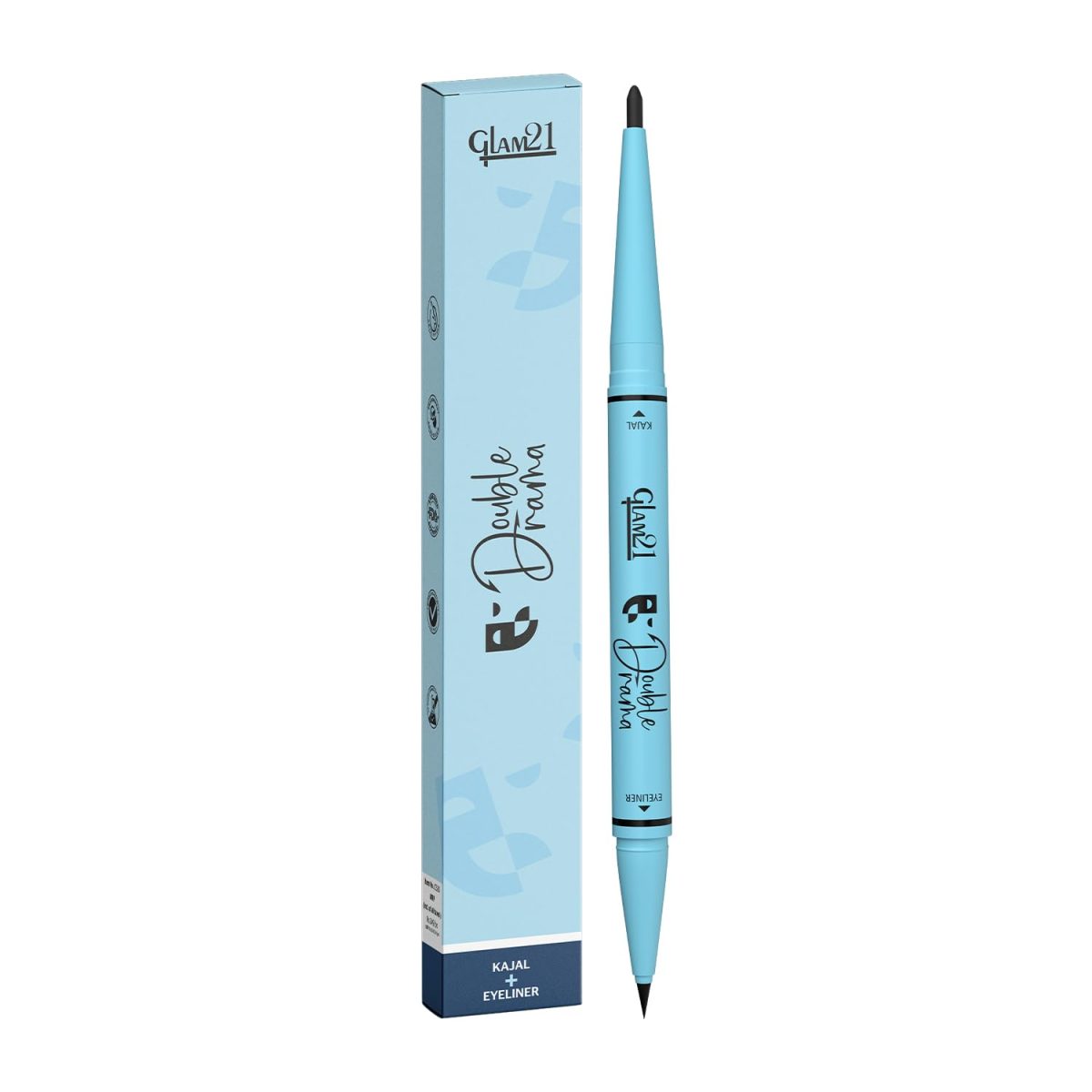 Glam21 Double Drama Kajal + Eyeliner Duo | Dramatic black pigment | Smudge proof| Waterproof| Matte finish| Long lasting upto 48 Hours| Creamy Formula| Intense color| Black - Image 9