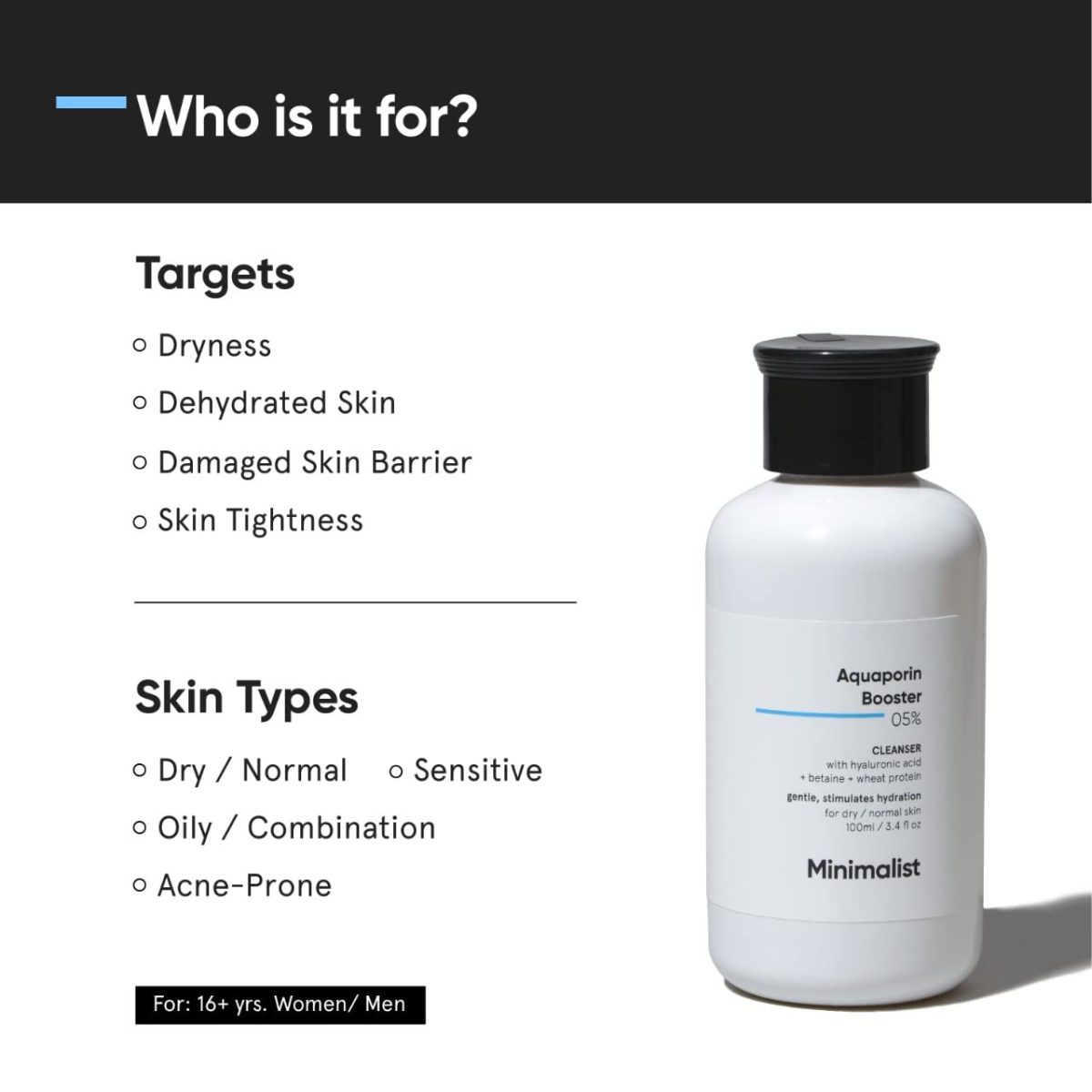 Minimalist 5% Aquaporin Booster | Hydrating Face Wash For Dry Skin with Hyaluronic Acid | Sulphate Free | Non-drying Cleanser | For Women & Men (100 ml) - Image 4