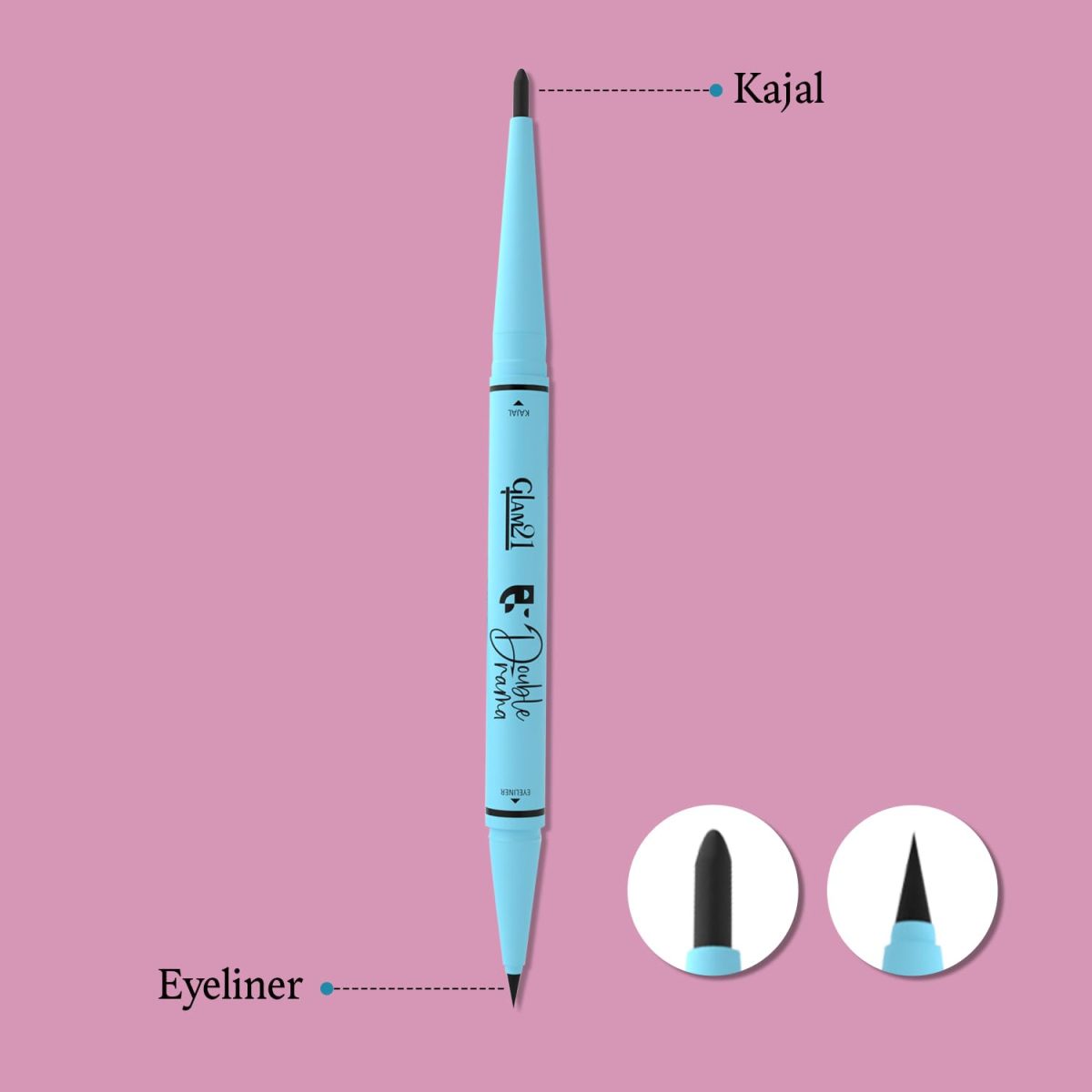Glam21 Double Drama Kajal + Eyeliner Duo | Dramatic black pigment | Smudge proof| Waterproof| Matte finish| Long lasting upto 48 Hours| Creamy Formula| Intense color| Black - Image 6