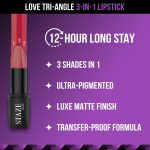 Staze 9To9 3 In 1 Matte Lipstick | 3 Unique Shades In 1 | 12 HRS Long Lasting, Transferproof | Non-Drying Formula With Intense Color Payoff | 03 Caramel Rose | 3.8 G - Image 3