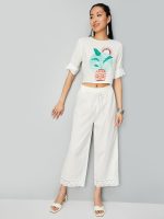 Max Women Lace Hem Loose Mid Rise Palazzos (Nooscwplcroff White)_X-Large - Image 2