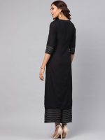 idaLia Women's Embroidered Black Rayon Kurta with Palazzo Pants - Image 5