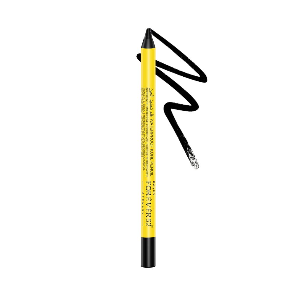 Daily Life Forever52 WATERPROOF KOHL PENCIL, Long Lasting, Smudge Proof, Water Proof, Single Stroke Velvet Finish, Highly Blendable Deep Black Kajal Pencil WKP100