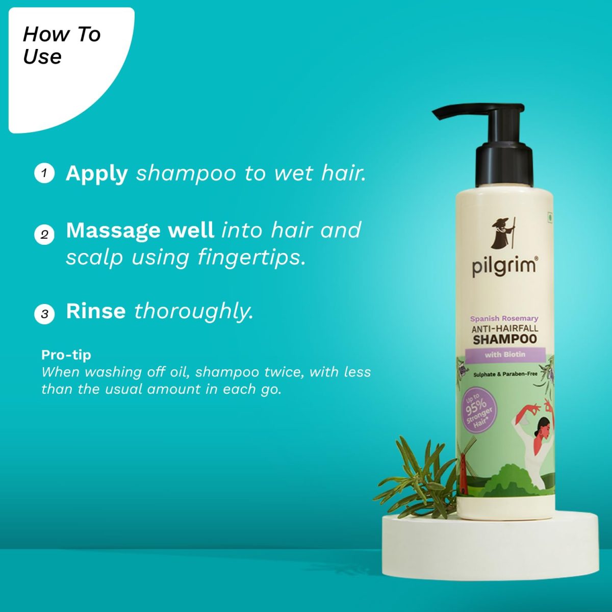 Pilgrim Spanish Rosemary & Biotin Anti Hairfall Shampoo for Reducing Hair Loss & Breakage 200ml | Rosemary shampoo for hair growth | Upto 95% stronger hairs | For all hair types | For Men & Women - Image 6