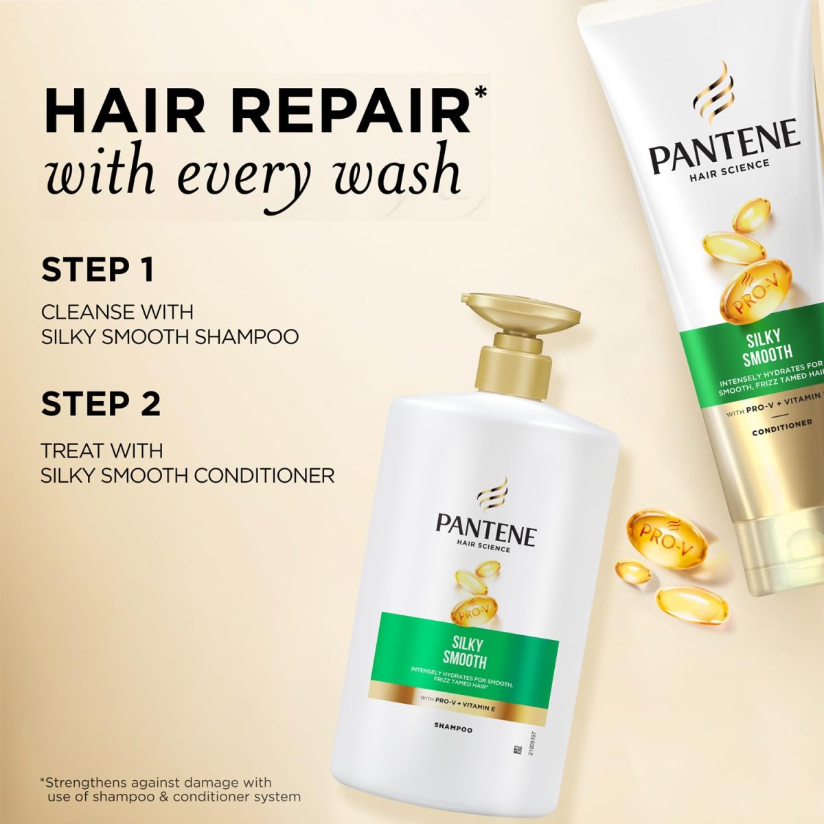 Pantene Advanced Hairfall Solution, Silky Smooth Care Shampoo, Pack of 1, 1000ML, Green - Image 4