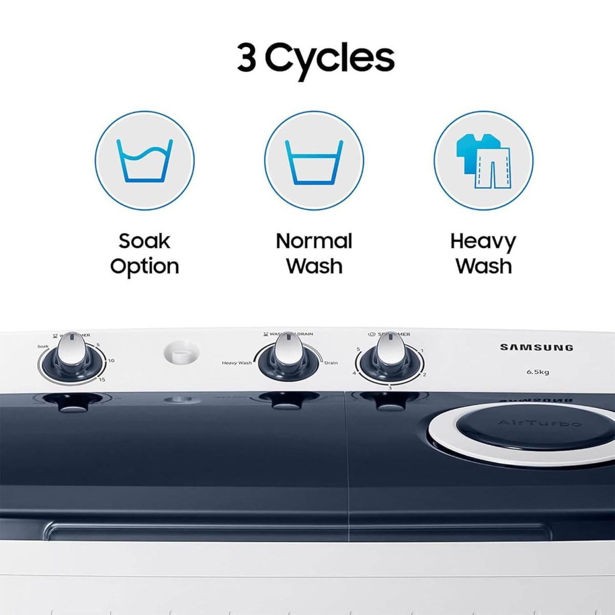 Samsung 6.5 kg, 5 star, Semi-Automatic Top Load Washing Machine (WT65R2200LL/TL, Air Turbo Drying, LIGHT GRAY) - Image 3