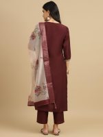 J TURRITOPSIS Women's Embroidered Chinon Kurta & Pant with Dupatta Ethnic Set - Image 3