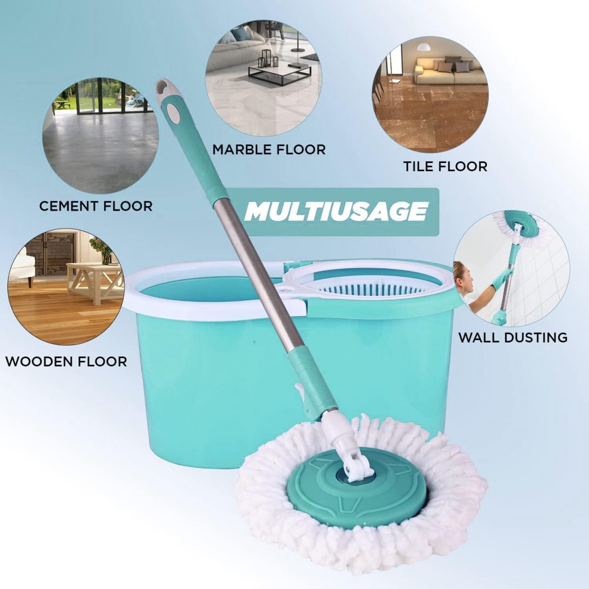 Raxon Innovation Stainless Steel Microfiber Floor Cleaning Mop with Removable Washable Cleaning Pad and Integrated Water Mechanism,mop for Cleaning Floor(Multicolour) (Spin Mop) - Image 3