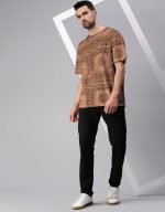 Veirdo® Pure Cotton Oversized Loose Baggy Fit Drop Shoulder Round Neck All Over Paisley Bandana Printed Half Sleeves T-Shirt for Men (Colors Available: White, Navy Blue & Beige) - Image 6