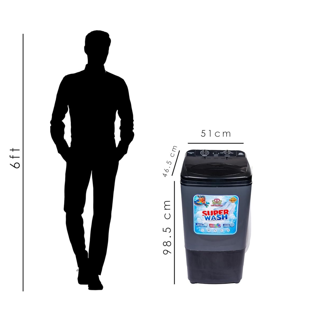DMR-OW-75 Only Washer with 7.5Kg Washing Capacity and 1 Year Free Spare Supply Warranty. (Only Washer - No Spin dryer) (Black) - Image 3