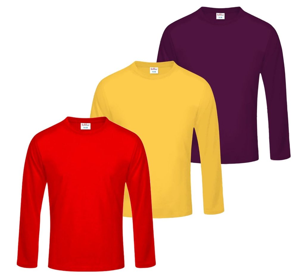 kiddeo Kids Boys Plain Full Sleeve t Shirts (Rd_yl_pur)(Pack of 3)