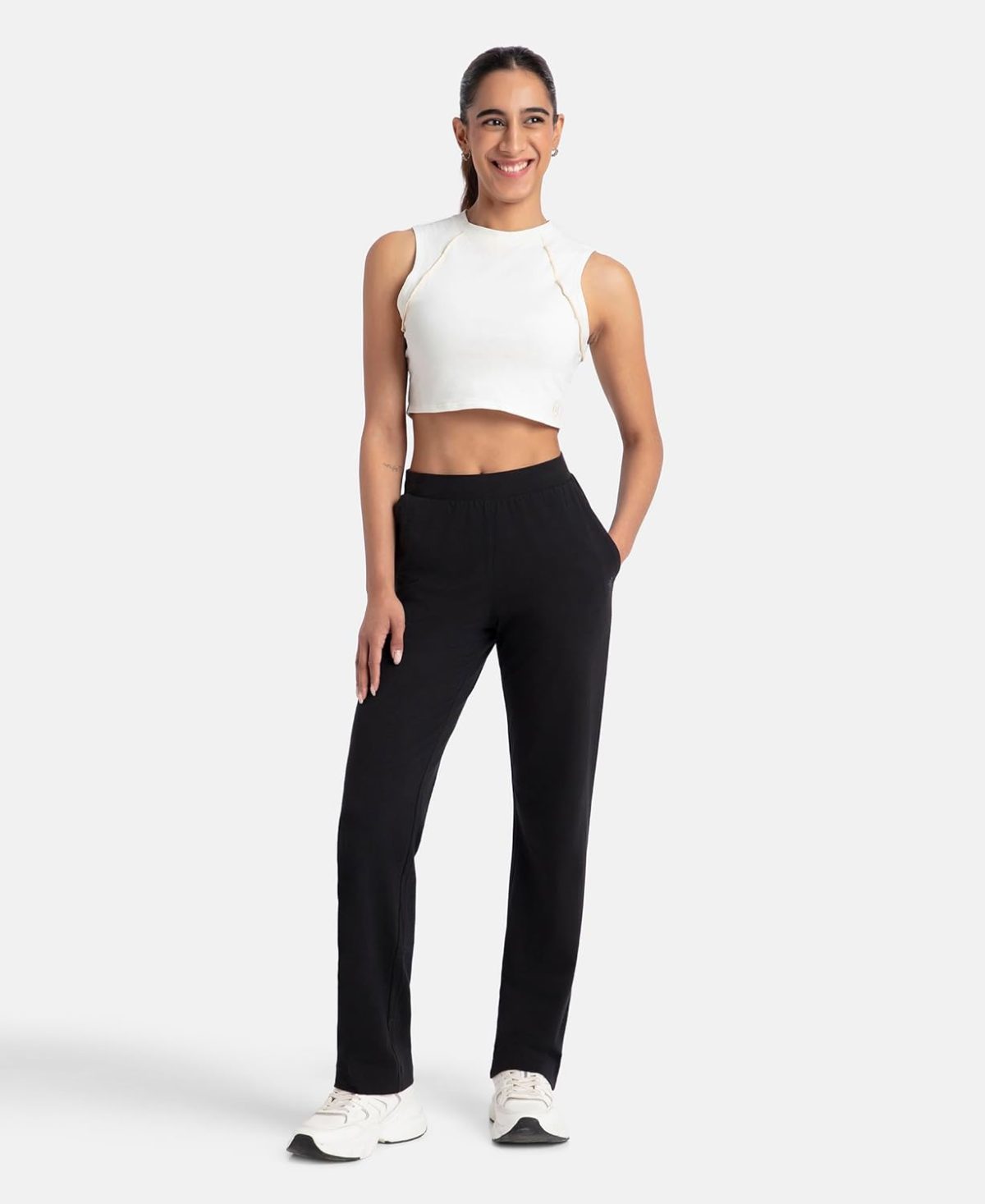 Jockey 1302 Women's Super Combed Cotton Elastane Stretch Mid Rise Relaxed Fit Trackpants with Side Pockets - Image 4