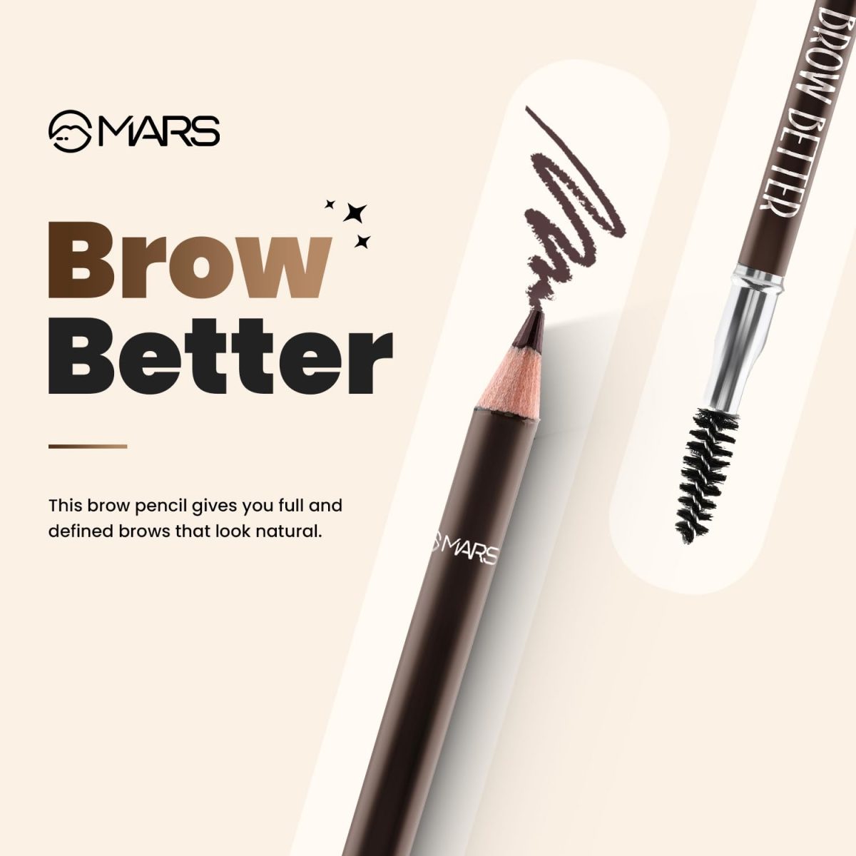 MARS Brow Better Eyebrow Pencil with Spoolie | Long-Lasting & Smudge Proof | Rich Pigmentation | Natural-Looking Results | Easy to Sharpen (1.4 gm) (Dark Brown) - Image 4